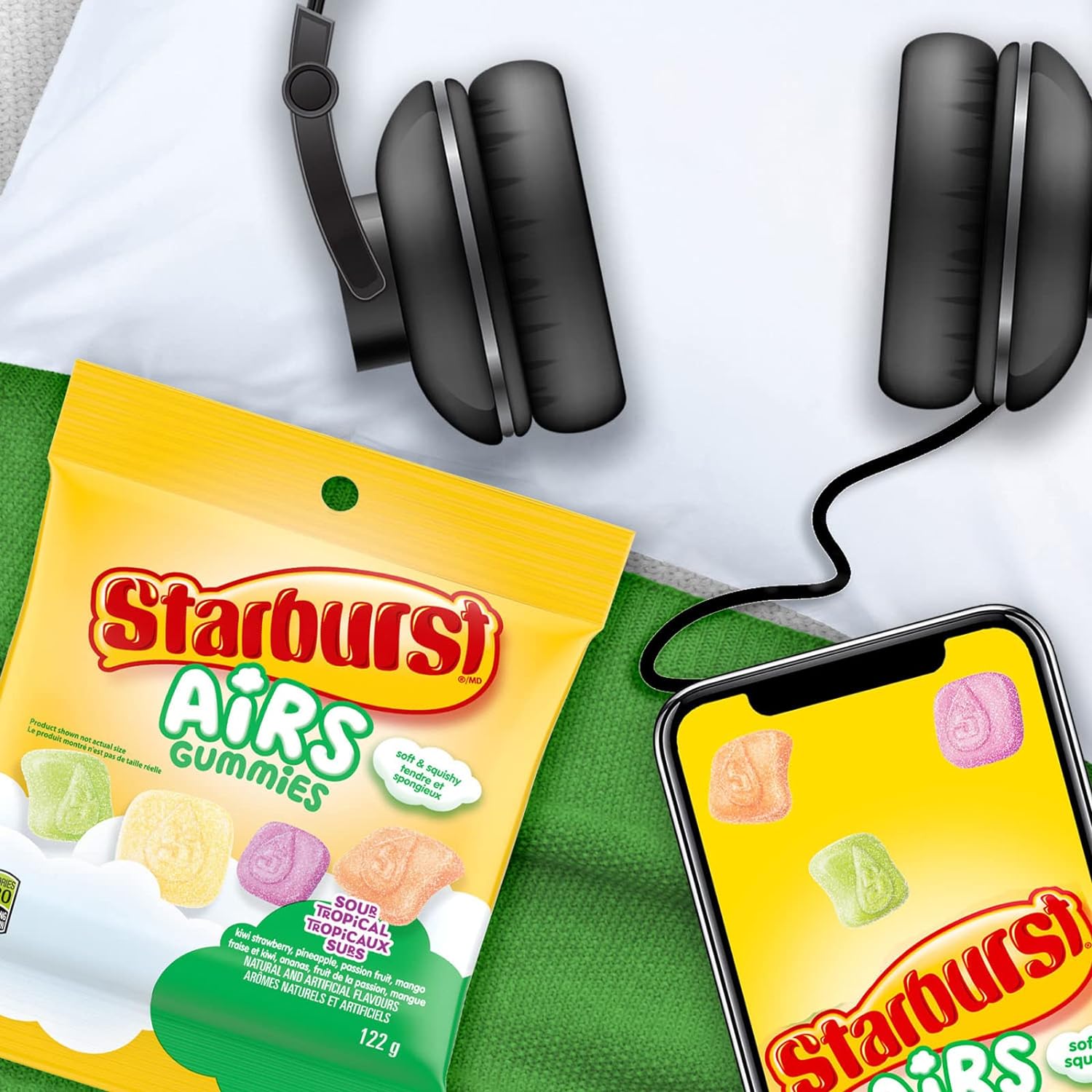 Starburst Airs Gummies Sour Tropical Flavors, Kiwi Strawberry, Pineapple, Passion Fruit, & Mango, 122g/4 oz Bag