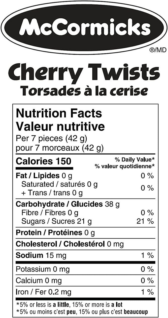 McCormicks Cherry Twists Gummies  1.8kg/63.49oz {Imported From Canada}