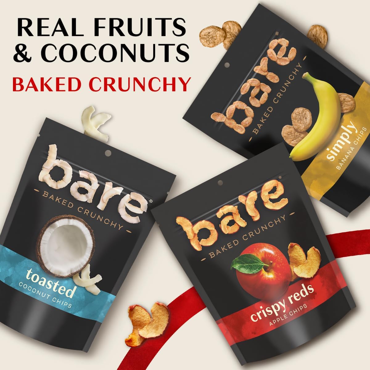 Different Flavors Of Bare Baked Fruit Chips - Toasted Coconut, Crispy Reds, Simply Banana