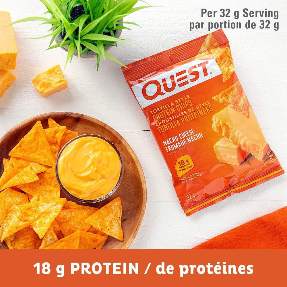 Quest Tortilla Style Protein Chips, Nacho Cheese Flavor, 32g/1.12 oz. Bag {Imported from Canada}