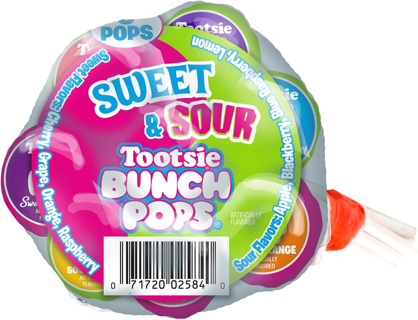 Top of Tootsie Roll Sweet & Sour Bunch Pops, 102g/3.6 oz.