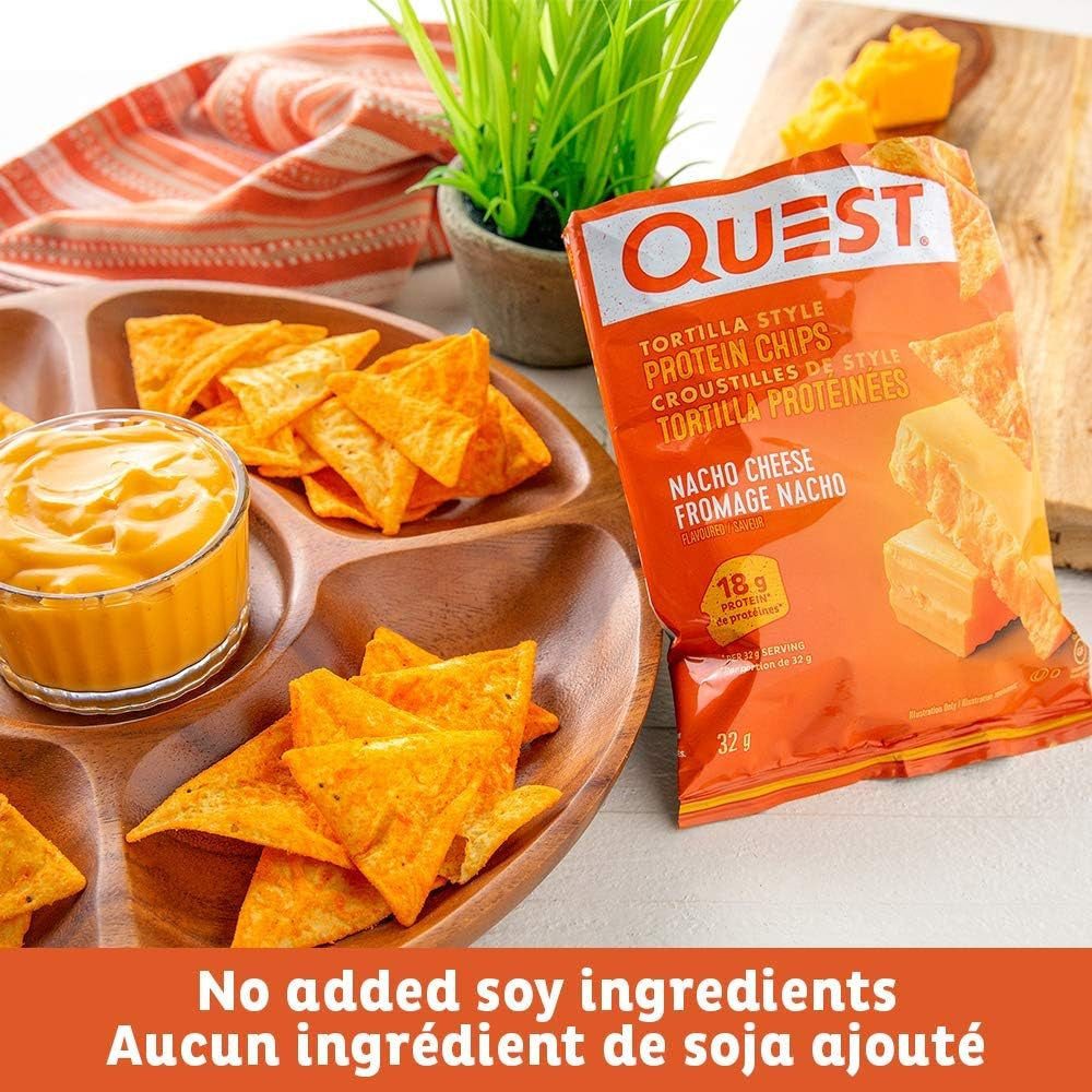 Quest Tortilla Style Protein Chips, Nacho Cheese Flavor, 32g/1.12 oz. Bag {Imported from Canada}