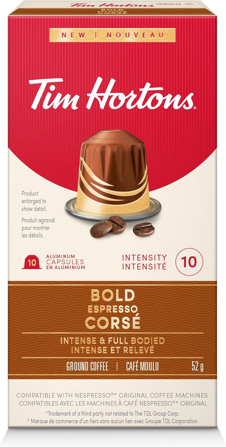 Tim Hortons Bold Espresso, Intense & Full Bodied Coffee, Nespresso Aluminum Capsules, 10 Capsules, 52g/1.8 oz