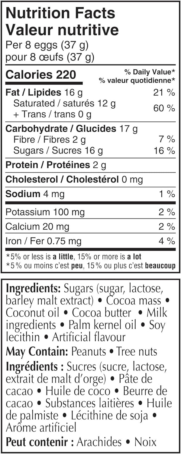 Lindt Lindor Dark Chocolate Eggs, 100g/3.5 oz. - Nutrition Facts And Ingredients Label