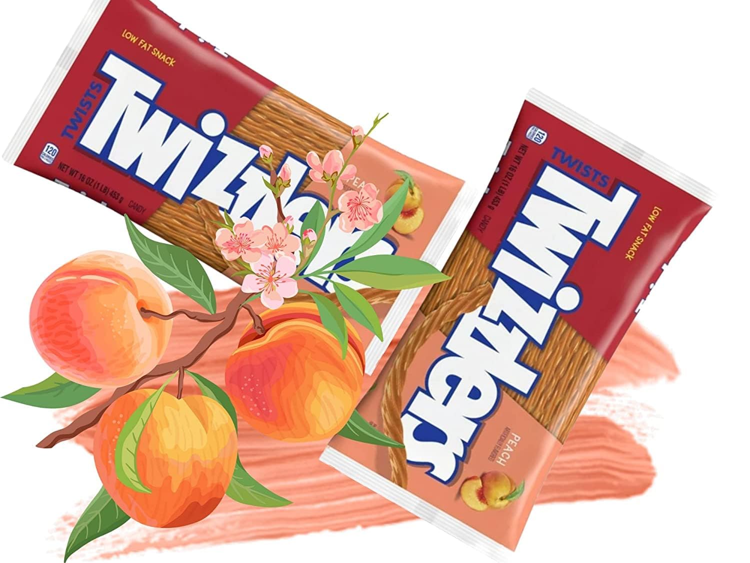 Twizzlers Peach Twists Candy, 453g/16 oz., Twizzlers Peach Twists logo.