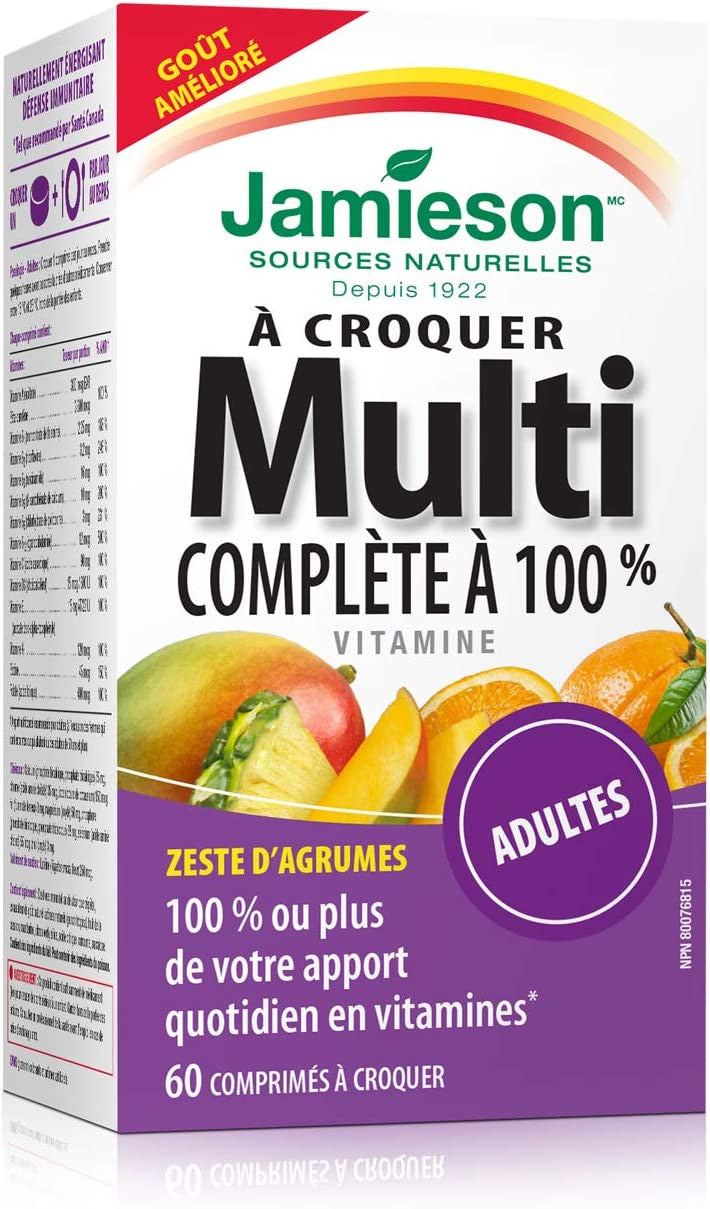 Jamieson 100% Complete Chewable Multivitamin for Adults Citrus Twist Multi, 60 chewable tabs