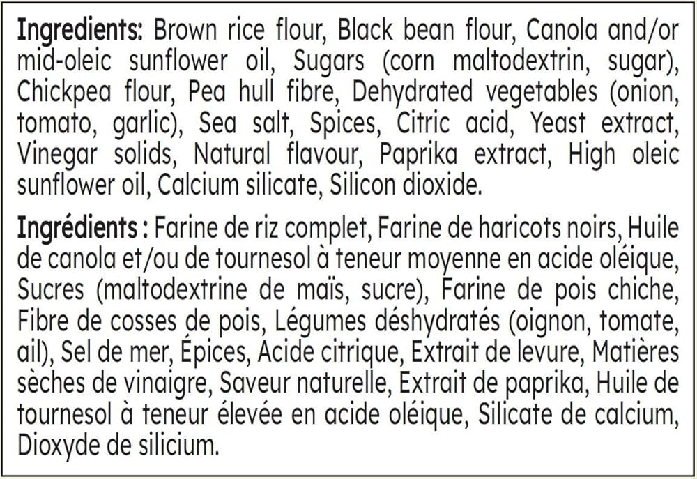 Project Nice Black Bean Veggie Snacks, Sweet & Spicy BBQ Flavor, 170g/6 oz., Bag, ingredients label.