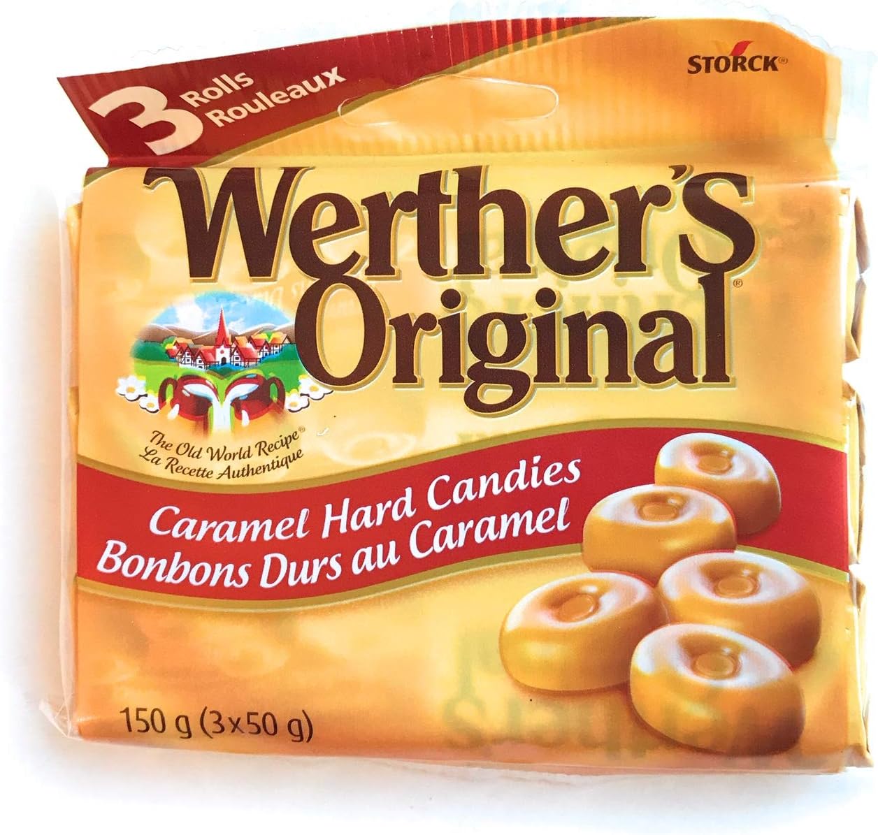 Werther's Original Caramel Hard Candies, 3 Rolls x 50g, 150g/5.25 oz Package (Imported from Canada)