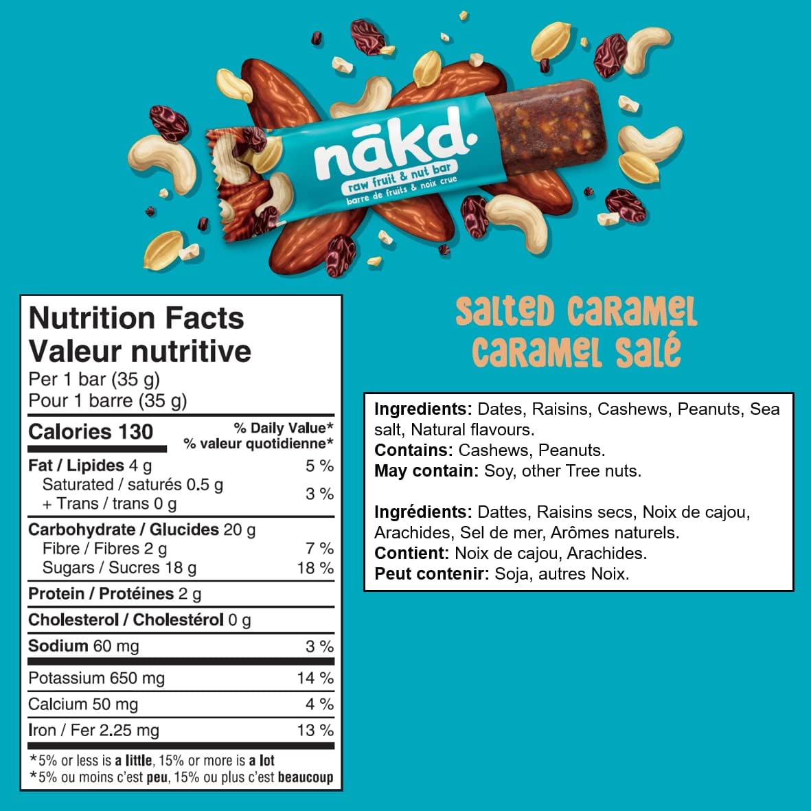 Nakd. Salted Caramel Bars Ingredients & Nutrition Labels