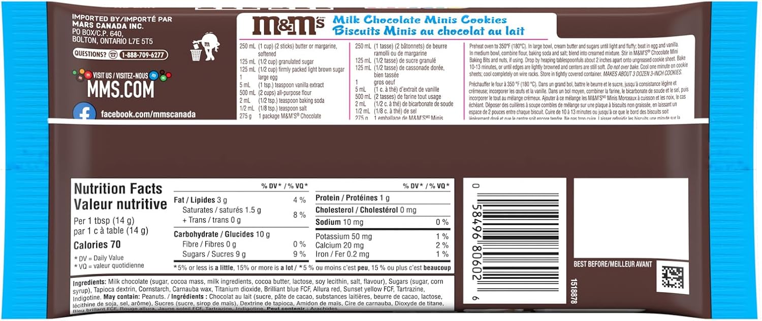 M&M's Mini Size Milk Chocolate Baking Bits 275g/9.7oz.(Imported from Canada)