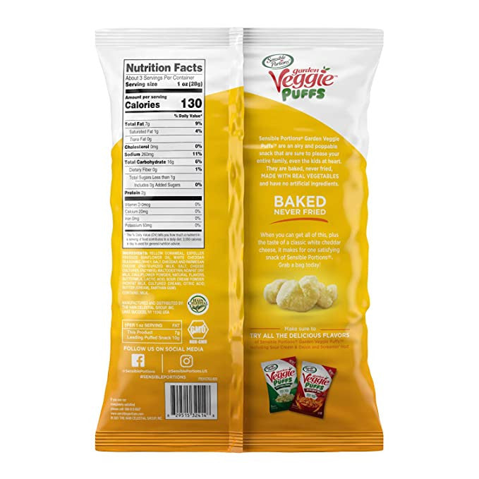 Sensible Portions Veggie Puffs, White Cheddar, 106g/3.7 oz., {Imported from Canada}