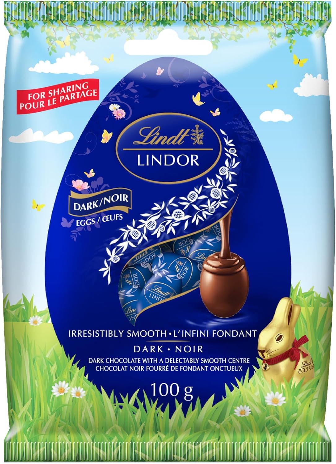 Lindt Lindor Dark Chocolate Eggs, 100g/3.5 oz. - Front Of Bag