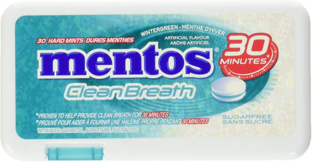 Mentos Clean Breath Mints, Wintergreen, 30 pc/Pack of 12, Package, top of one individual package.