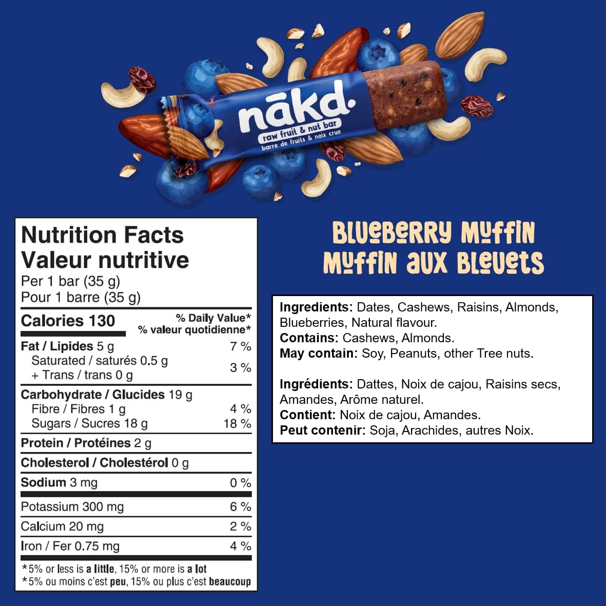 Nakd. Blueberry Muffin Bars Ingredients & Nutrition Labels