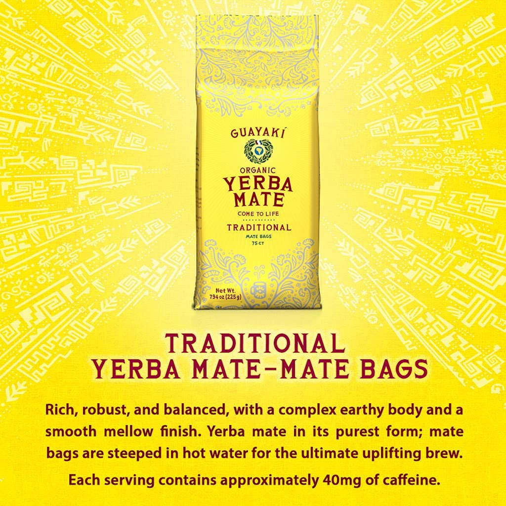 Guayaki Organic Yerba Mate Traditional Mate Bags, 75 count, 225g/7.9 oz., (Imported from Canada)