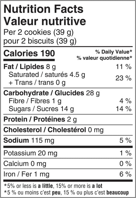 Nutrition facts label for Dare Pink Lemonade Creme Filled Barbie Cookies, 290g/10.2 oz on a white background
