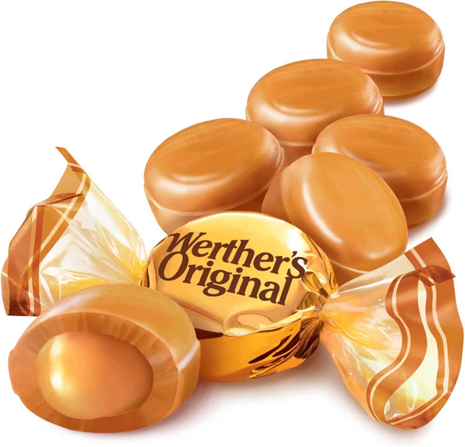 Werther's Original Caramel Hard Candies & Creamy Caramel Filled Hard Candies, 1139g, picture of Creamy Caramel Filled Hard Candies.