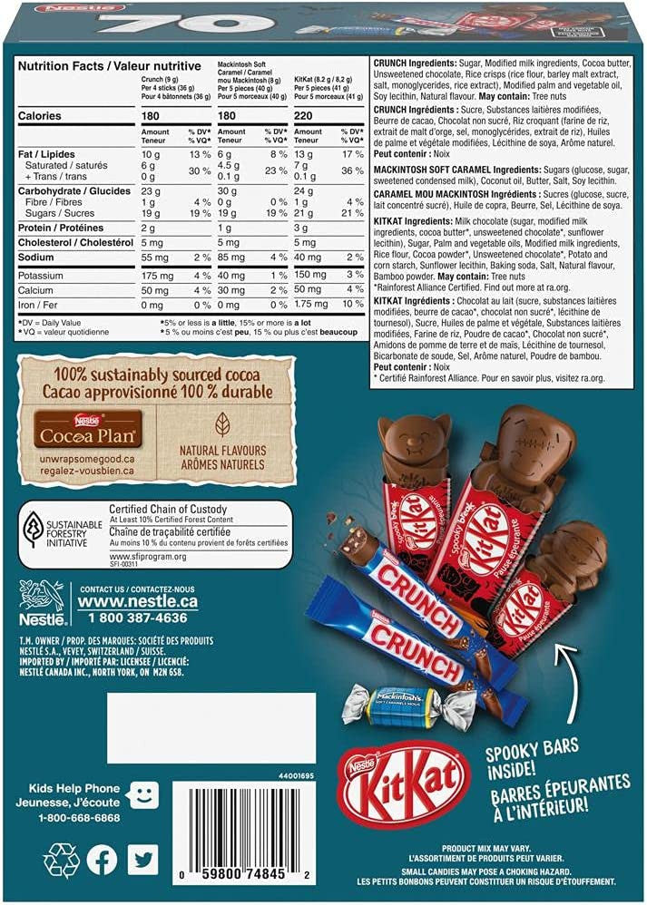 Nestle Minis Assorted Halloween Chocolate Bars, 70ct., 590g/1.3 lbs., {Imported from Canada}