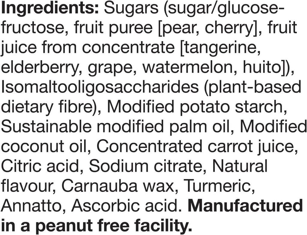 Dare Real Fruit Gummies, Sunshine Smash, 120g, ingredients label.