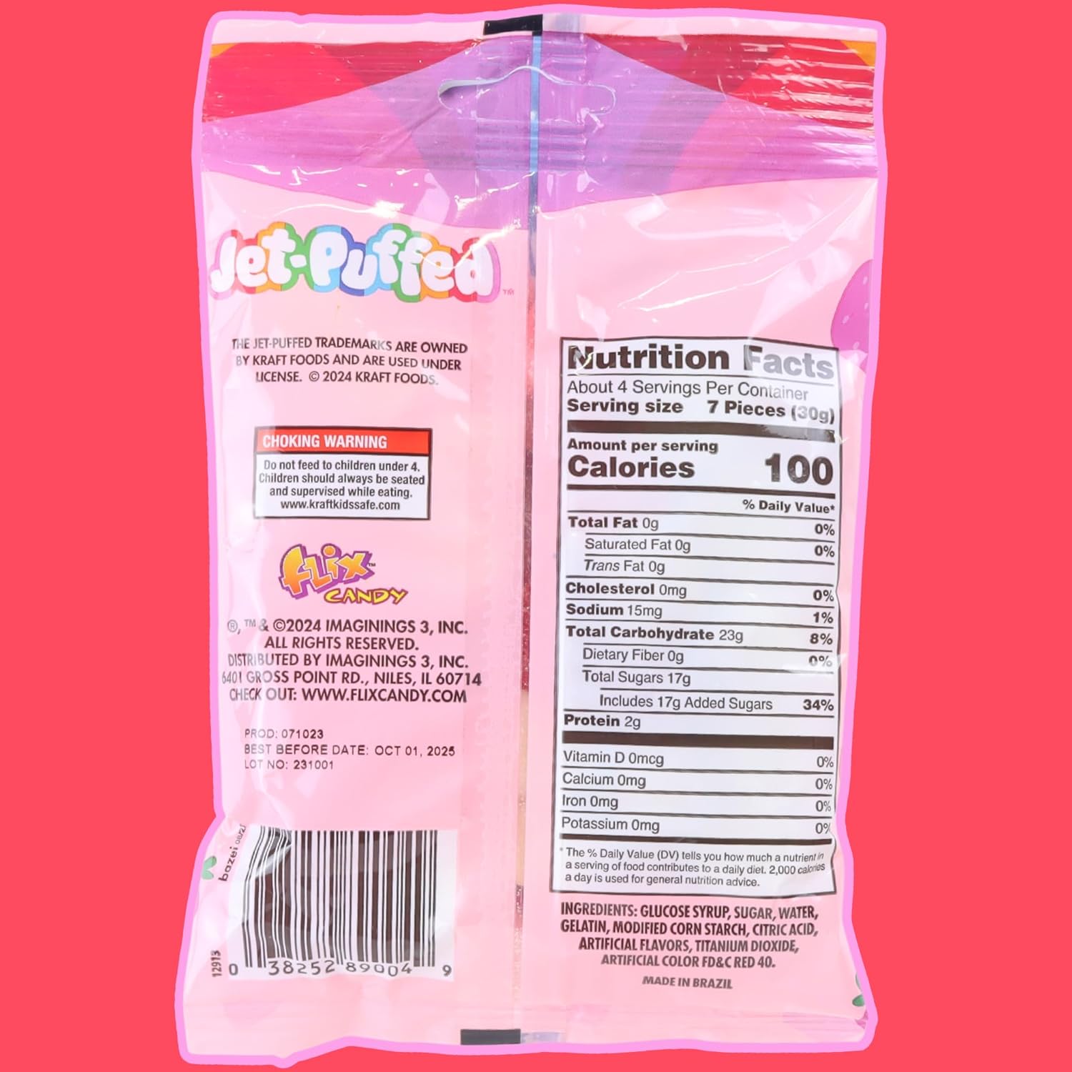 Jet Puffed Valentine's Day Strawberry Marshmallow Heart Gummies, 106g/3.75 oz - Back Of Bag