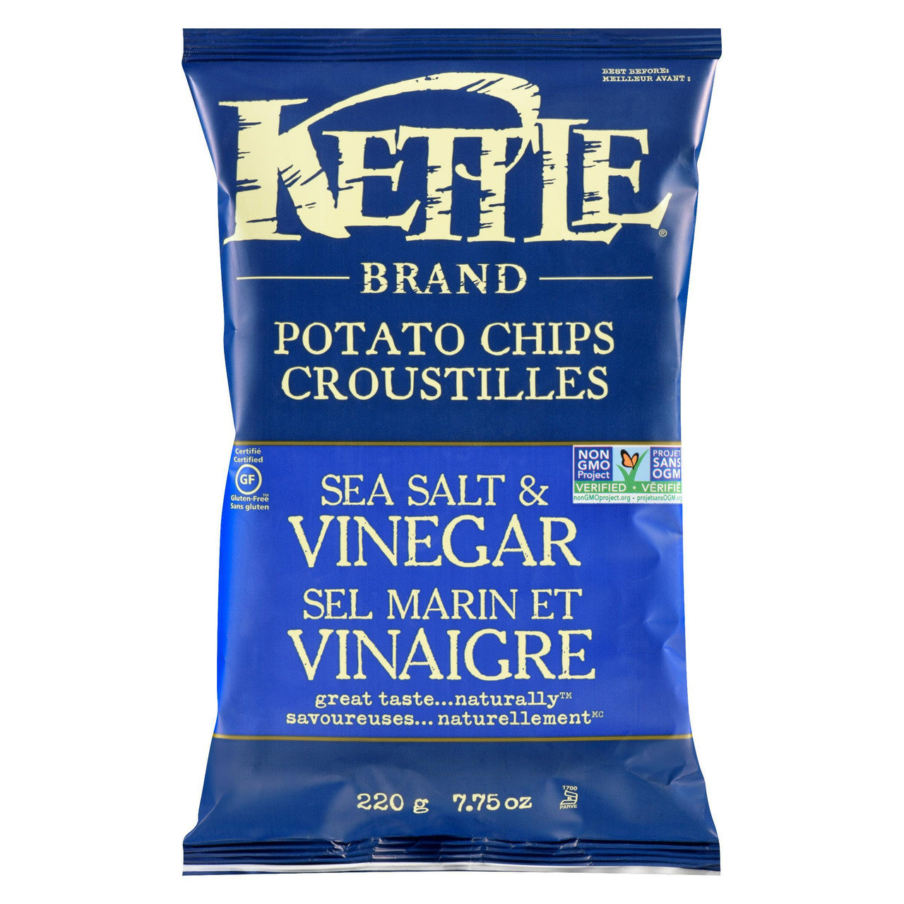 Kettle Chips Sea Salt & Vinegar Chips, 220g/ 7.8 oz (3pk) {Imported from Canada}