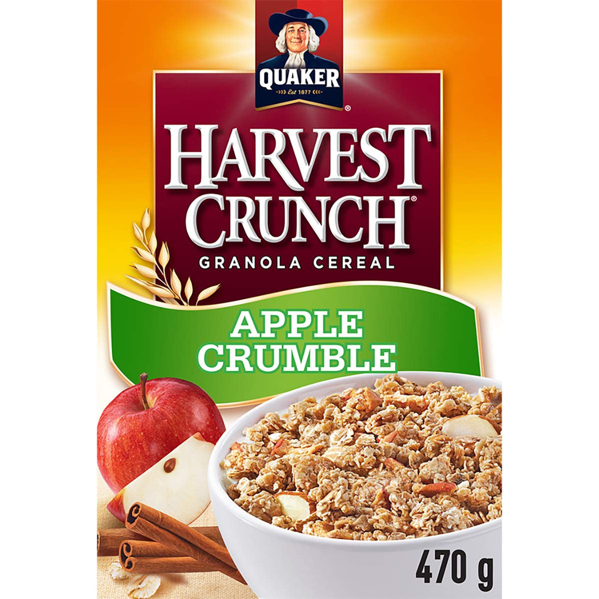 QUAKER HARVEST CRUNCH Apple Crumble Flavour Granola Cereal, 470g/16.6 oz., (Pack of 16) {Imported from Canada}