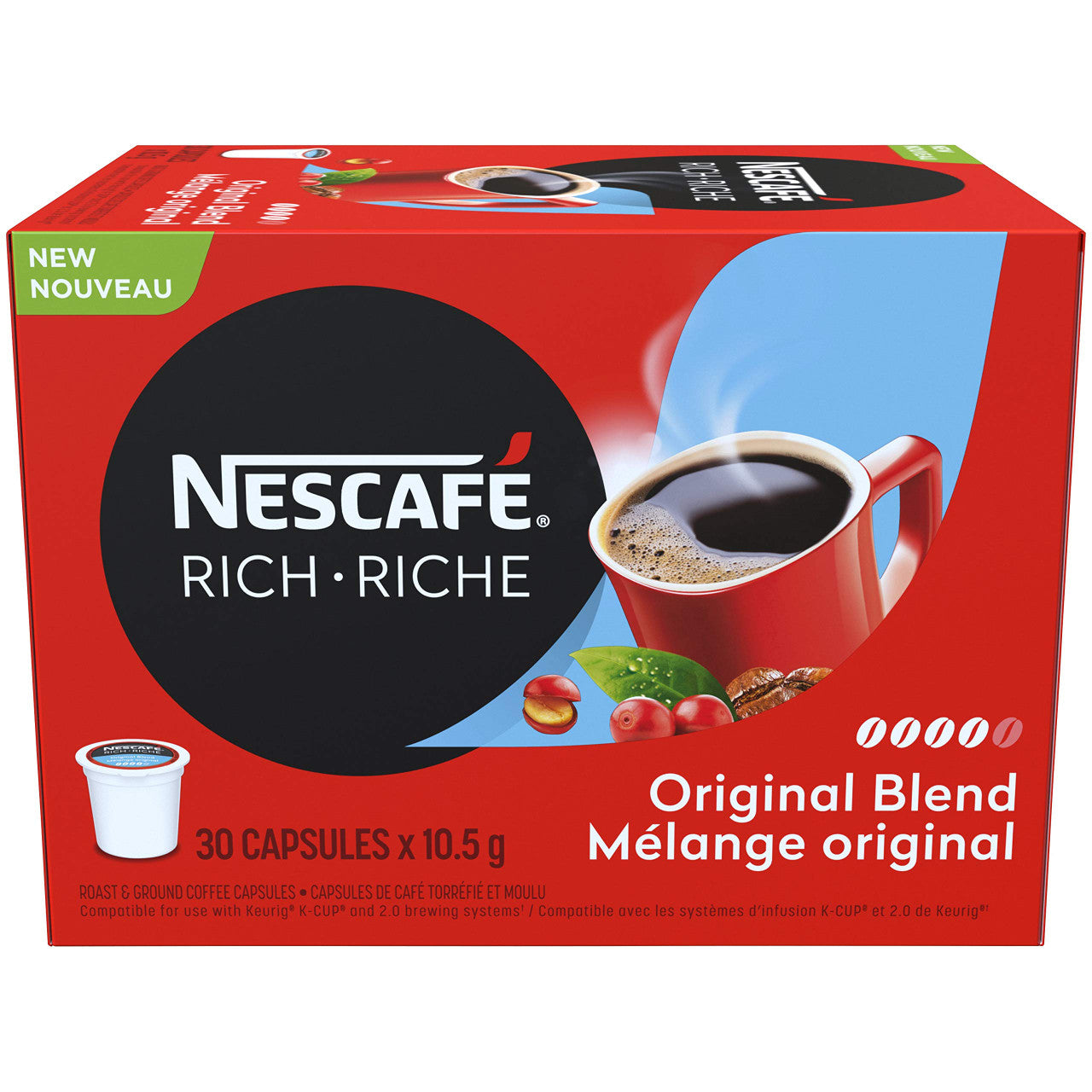 NESCAFE Rich Original Roast & Ground Coffee Capsules, K-Cup Compatible Pods, 30 Capsules {Imported from Canada}