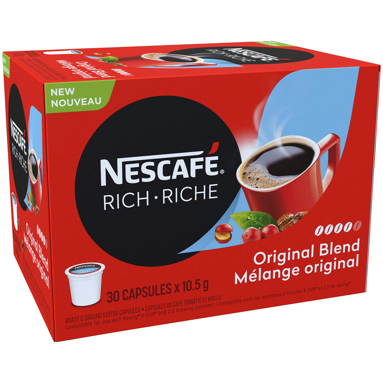 NESCAFE Rich Original Roast & Ground Coffee Capsules, K-Cup Compatible Pods, 30 Capsules {Imported from Canada}