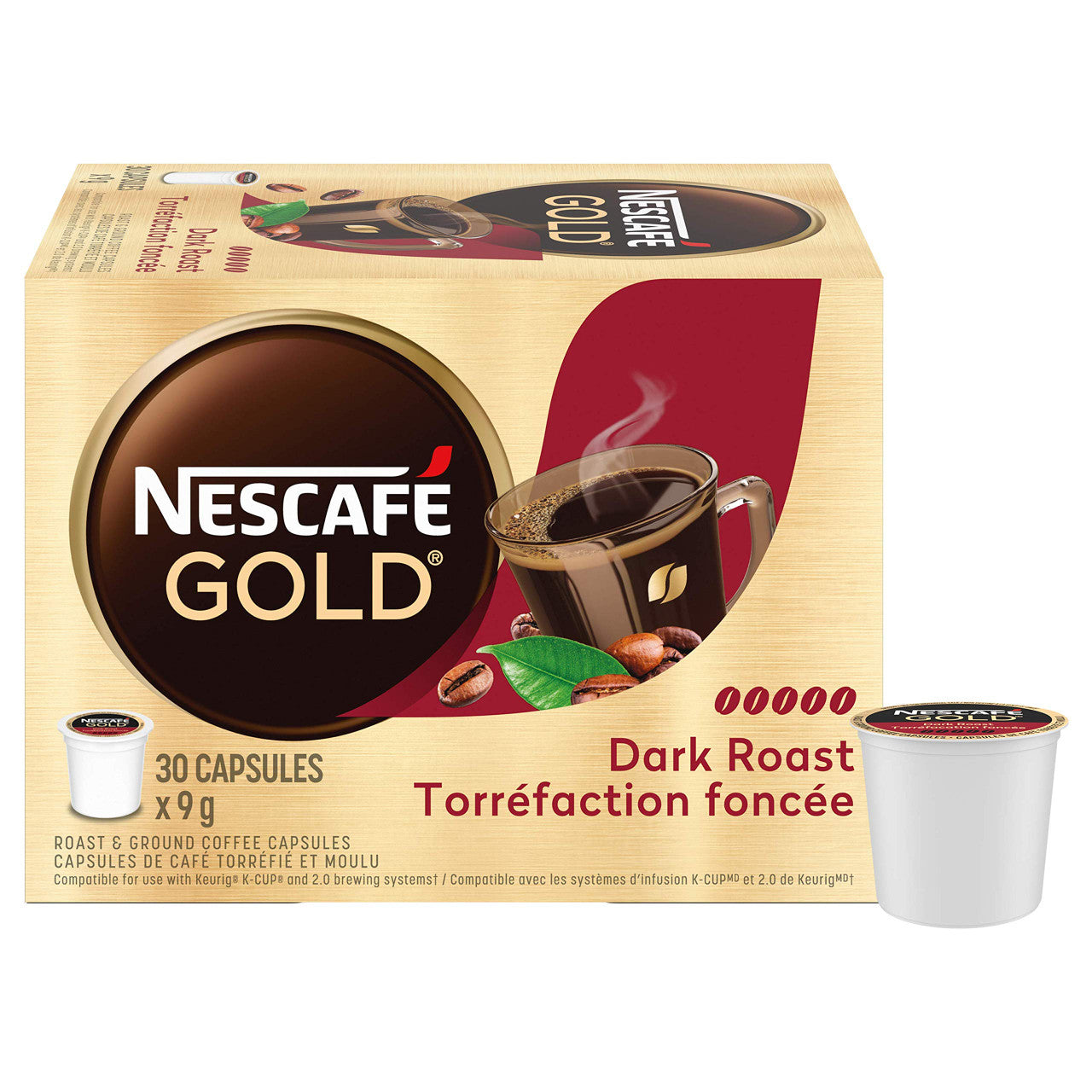 NESCAFE Gold Dark Roast Capsules, K-Cup Compatible Pods, 30 Count, {Imported from Canada}