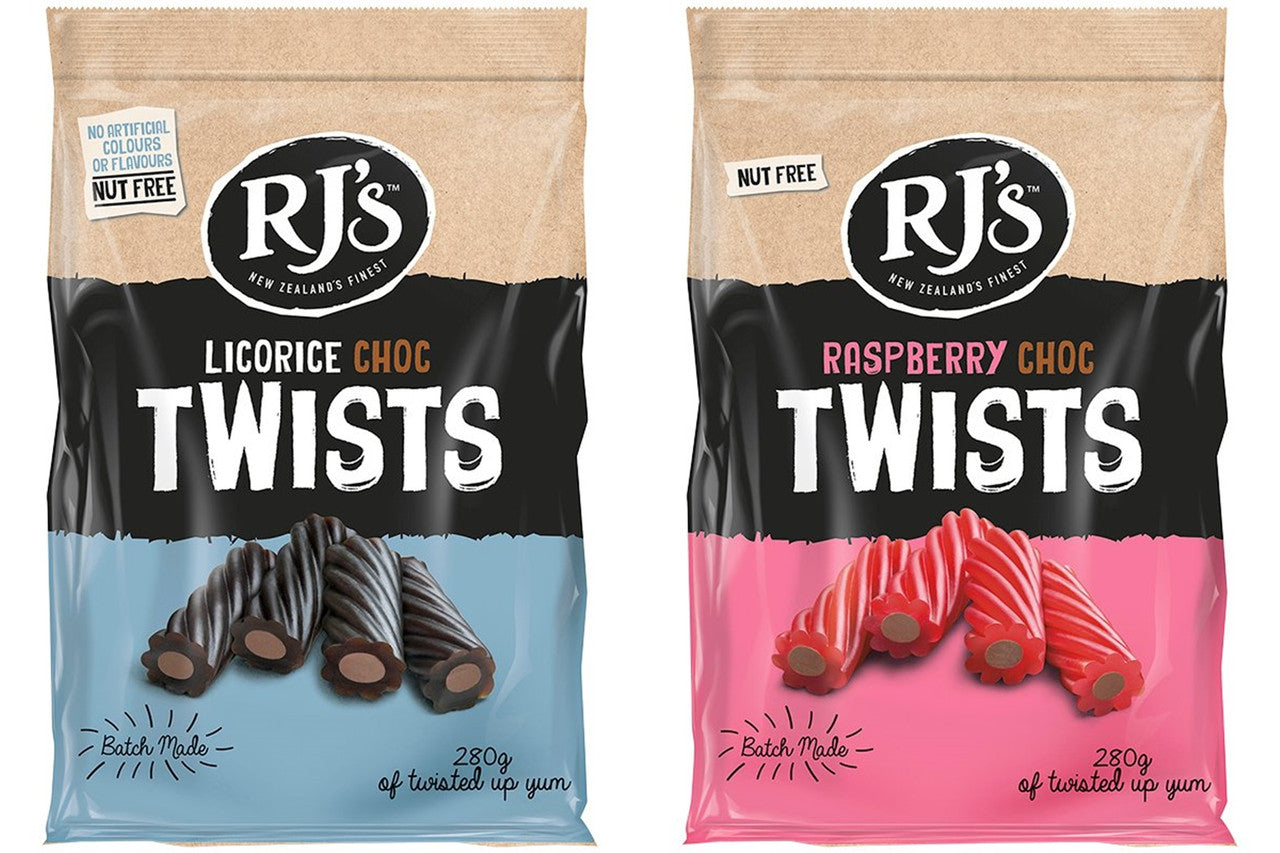 RJ's Raspberry Chocolate & Licorice Chocolate Twists 280g/9.9 oz,(2 pack) {Imported from Canada}