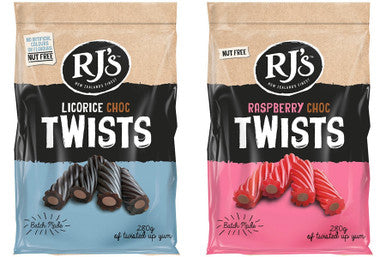 RJ's Raspberry Chocolate & Licorice Chocolate Twists 280g/9.9 oz,(2 pack) {Imported from Canada}