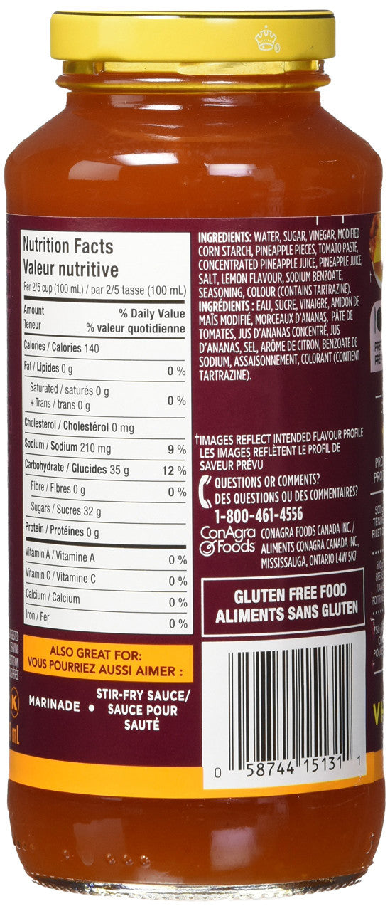 VH Pineapple Cooking Sauce (12 Count), 341ml/11.5oz., Jars, {Imported from Canada}