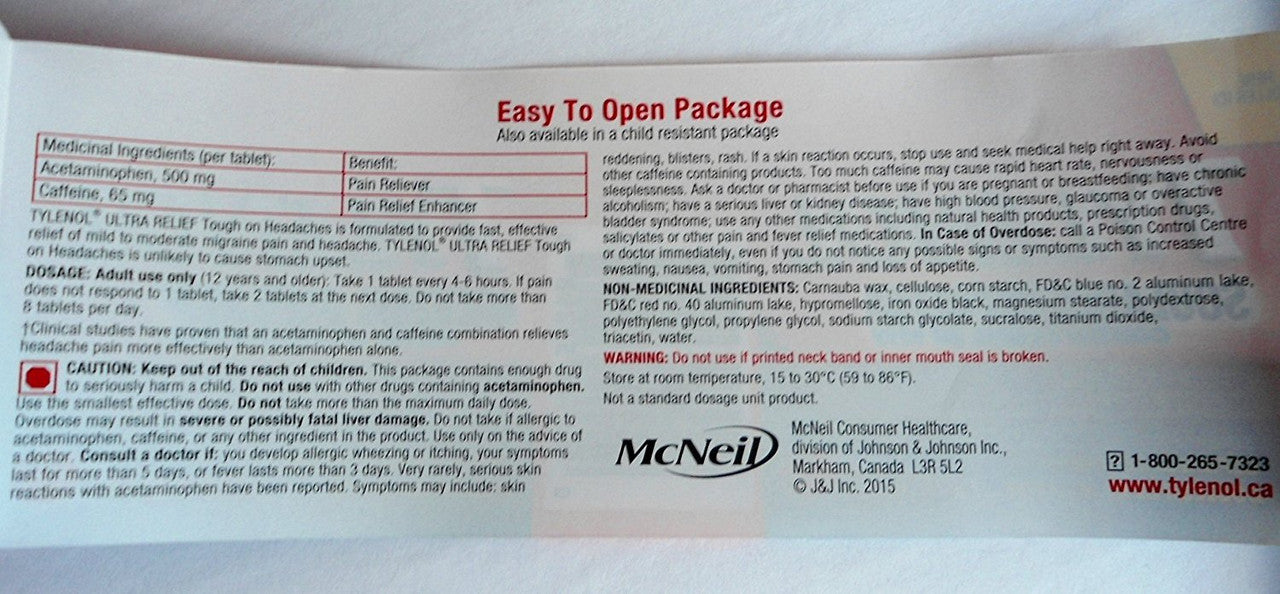 TYLENOL ULTRA RELIEF Extra Strength 120 EZTabs For Tension Headaches & Migraine Pain