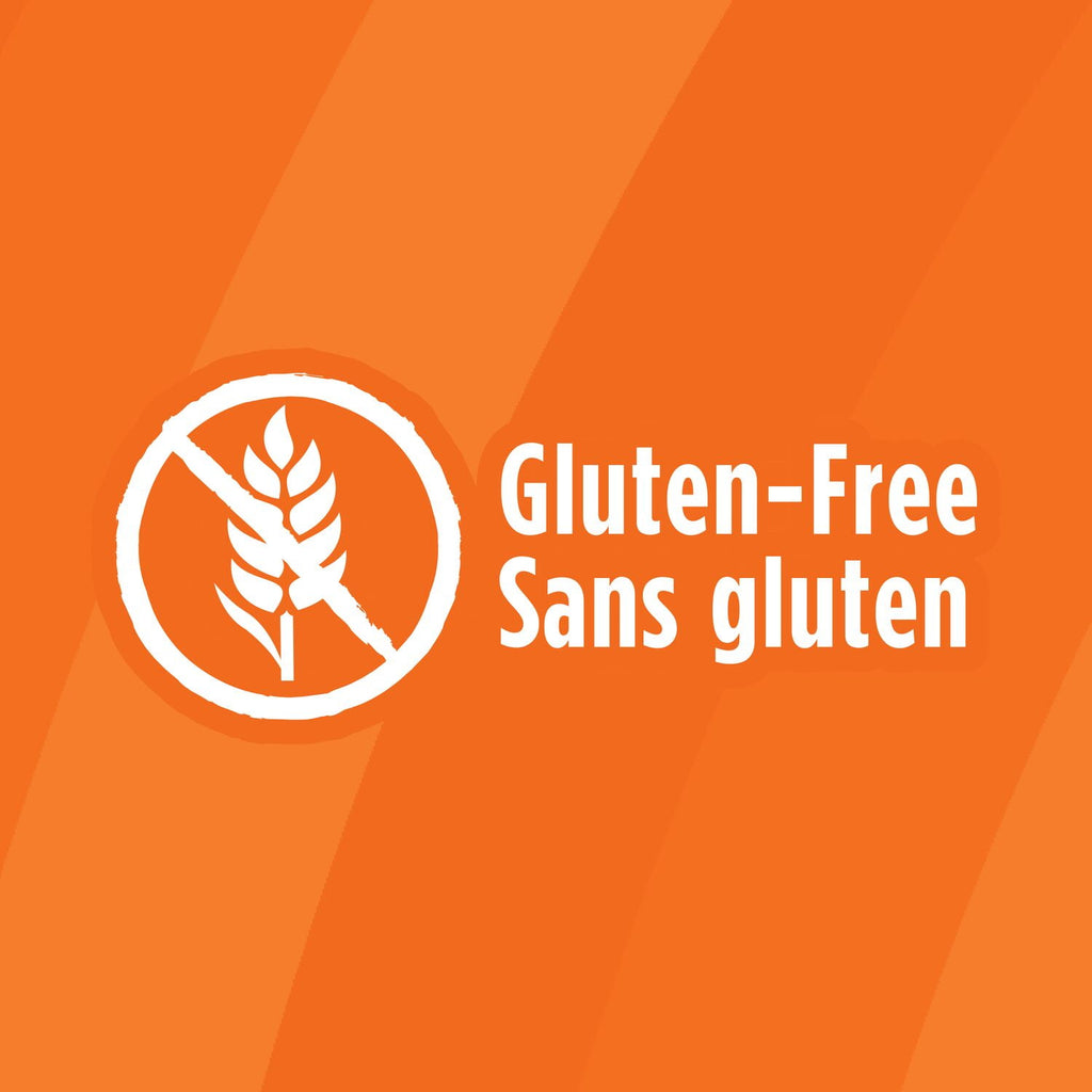 Gluten-free symbol and text on an orange background