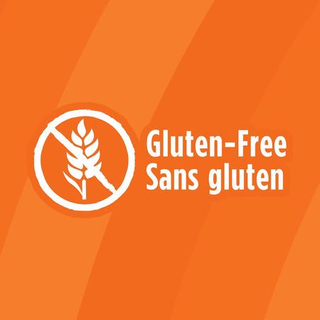 Gluten-free symbol and text on an orange background