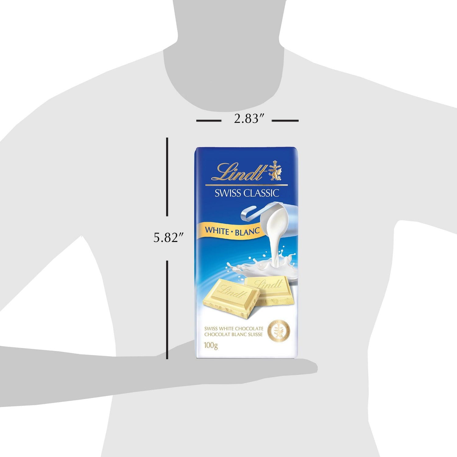 Lindt Swiss Classic White Chocolate Bar, 100g/3.5 oz. - Size Comparison