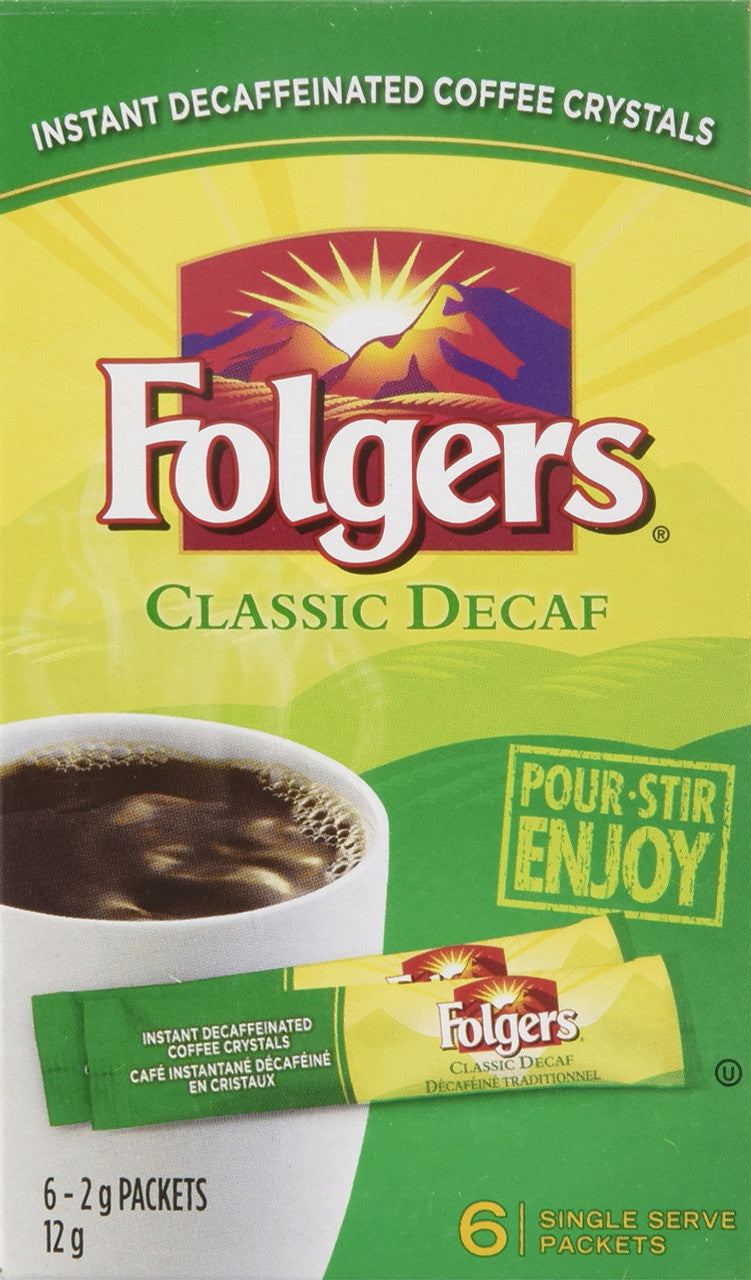 Folgers Classic Roast Instant Coffee Crystals Decaf 6 Packets From Canada
