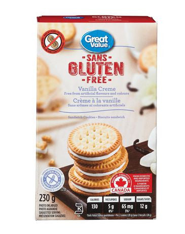 Great Value, Gluten Free Vanilla Creme Sandwich Cookies, 230g/8.1oz., {Imported from Canada}