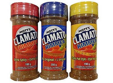 Mott's Clamato Rimmer 190g - 3 Flavours: The Original, Chunky Pub-Style & Extra Spicy (1 of Each; Total of 3 Containers) {Imported from Canada}