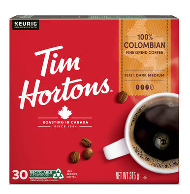 Tim Hortons Colombian Coffee, Single Serve Keurig K-Cup Pods, Dark Medium Roast, 30 Count {Imported from Canada}