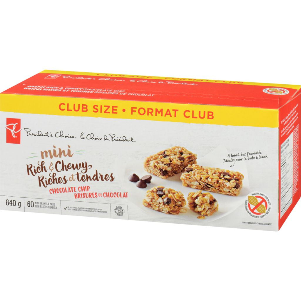 President's Choice Mini Rich & Chewy Granola Bars, Chocolate Chip, 840g/29.6 oz., (60 Bars), {Imported from Canada}