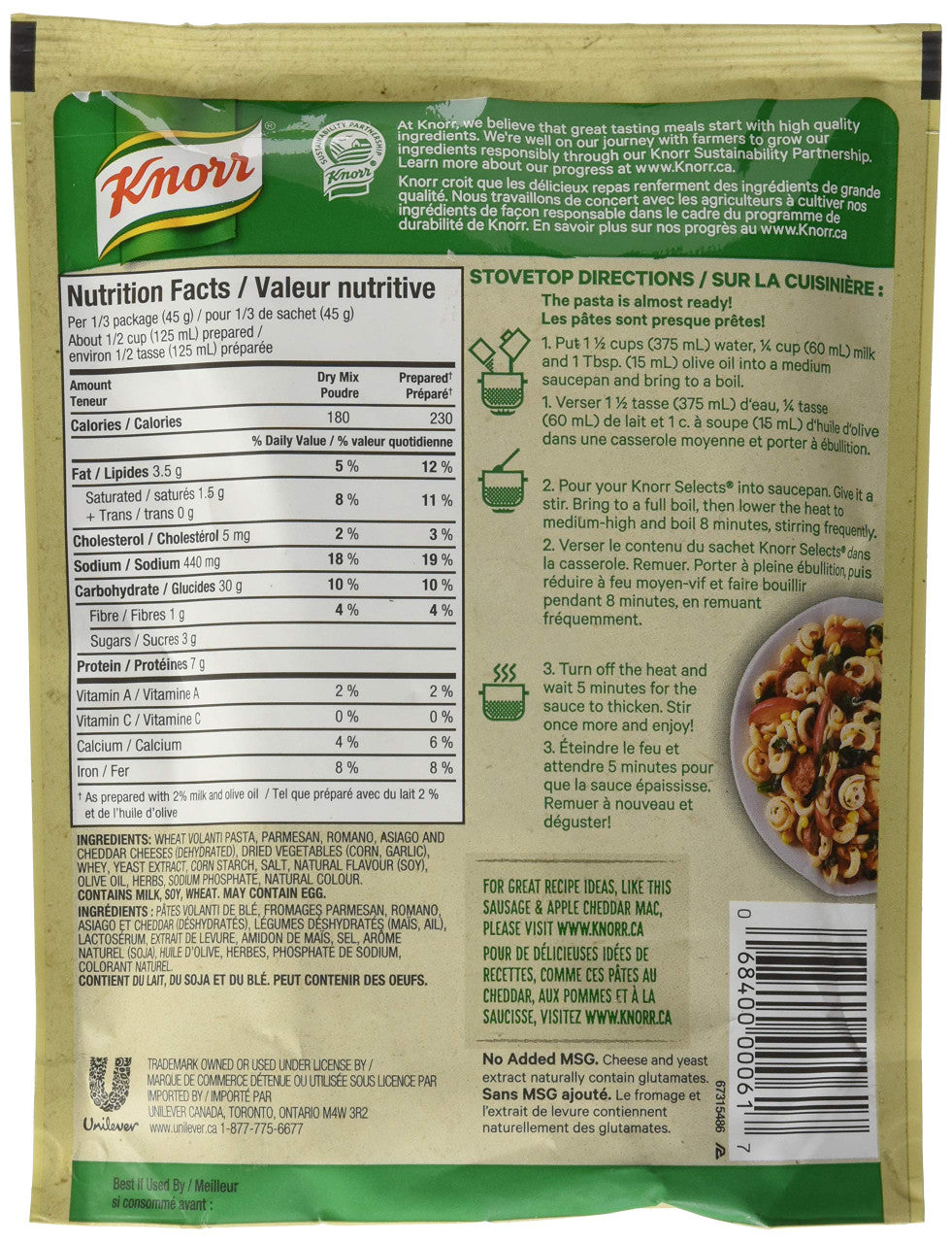 Knorr Selects Sweet Corn Mac & Cheese with Volanti Pasta, 130g/4.6 oz., {Imported from Canada}