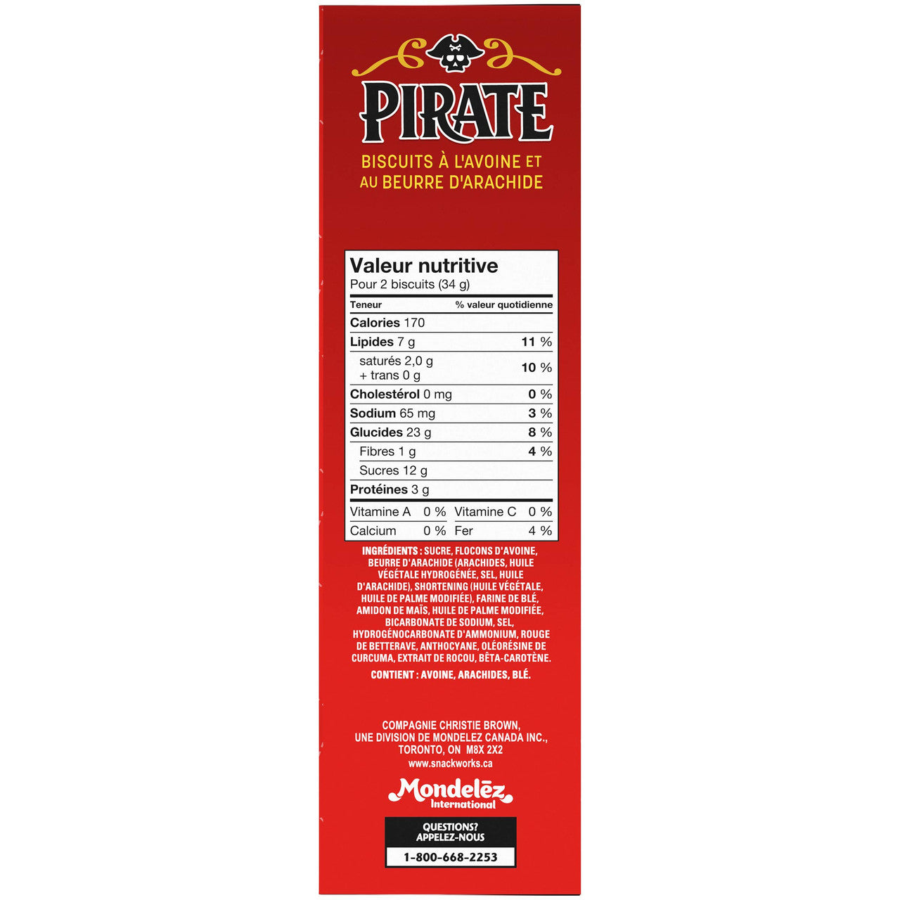 Christie Peek Freans Pirate Peanut Butter Oatmeal Cookies, 300g/10.6 oz., {Imported from Canada}