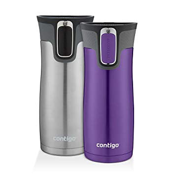Contigo Double Wall Vacuum Insulated Travel Mugs {2 Pack Purple and Stainless}