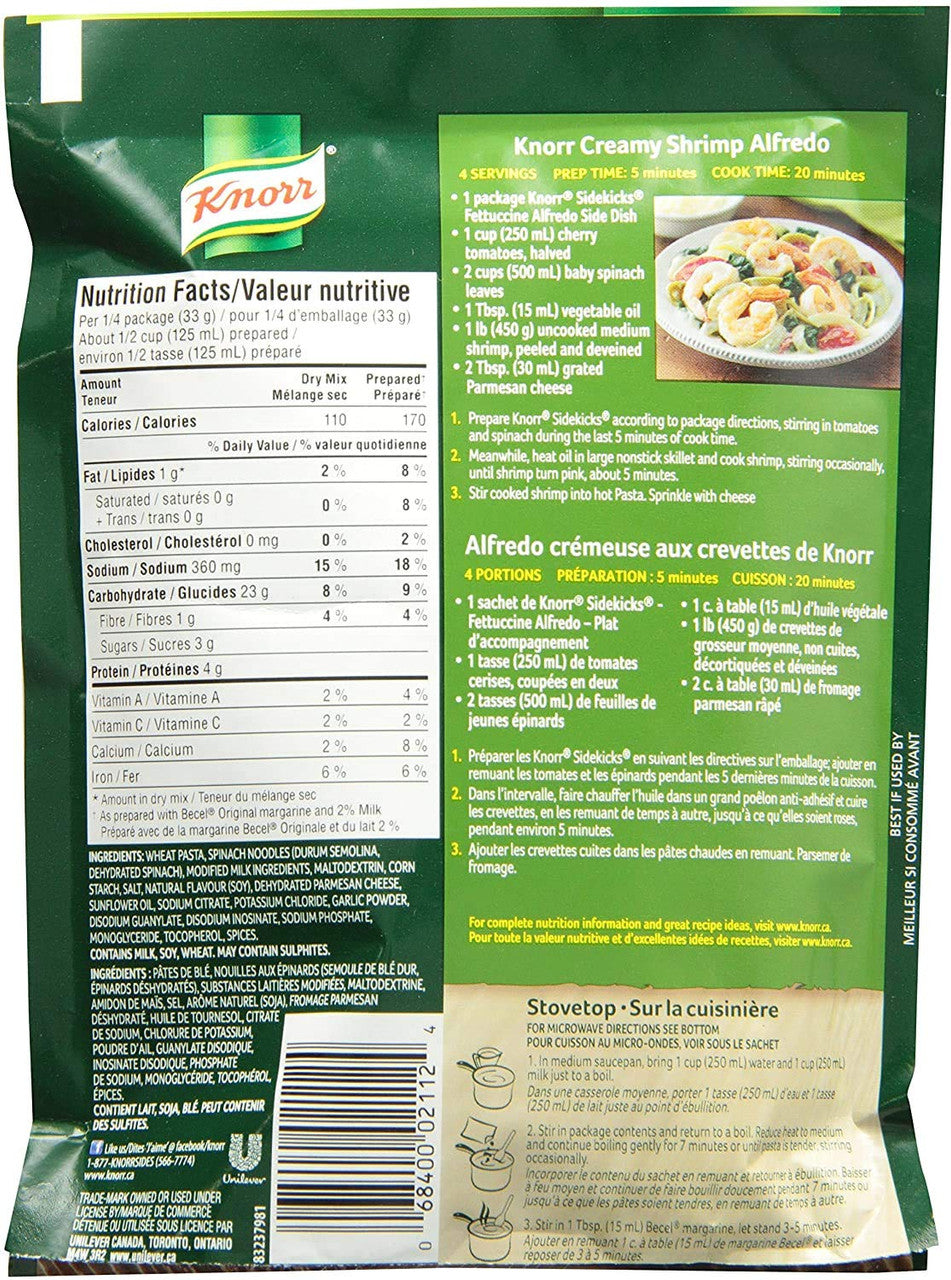 Knorr Sidekicks Fettucine Alfredo Pasta 133g/4.7oz, 8-Pack {Imported from Canada}