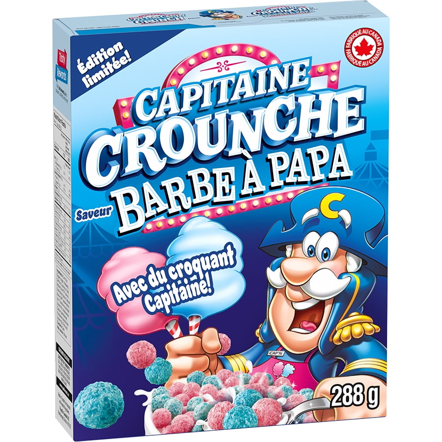 Box of Cap'n Crunch Cotton Candy Crunch Cereal, 288g/10.1 oz with a cartoon character on a blue background