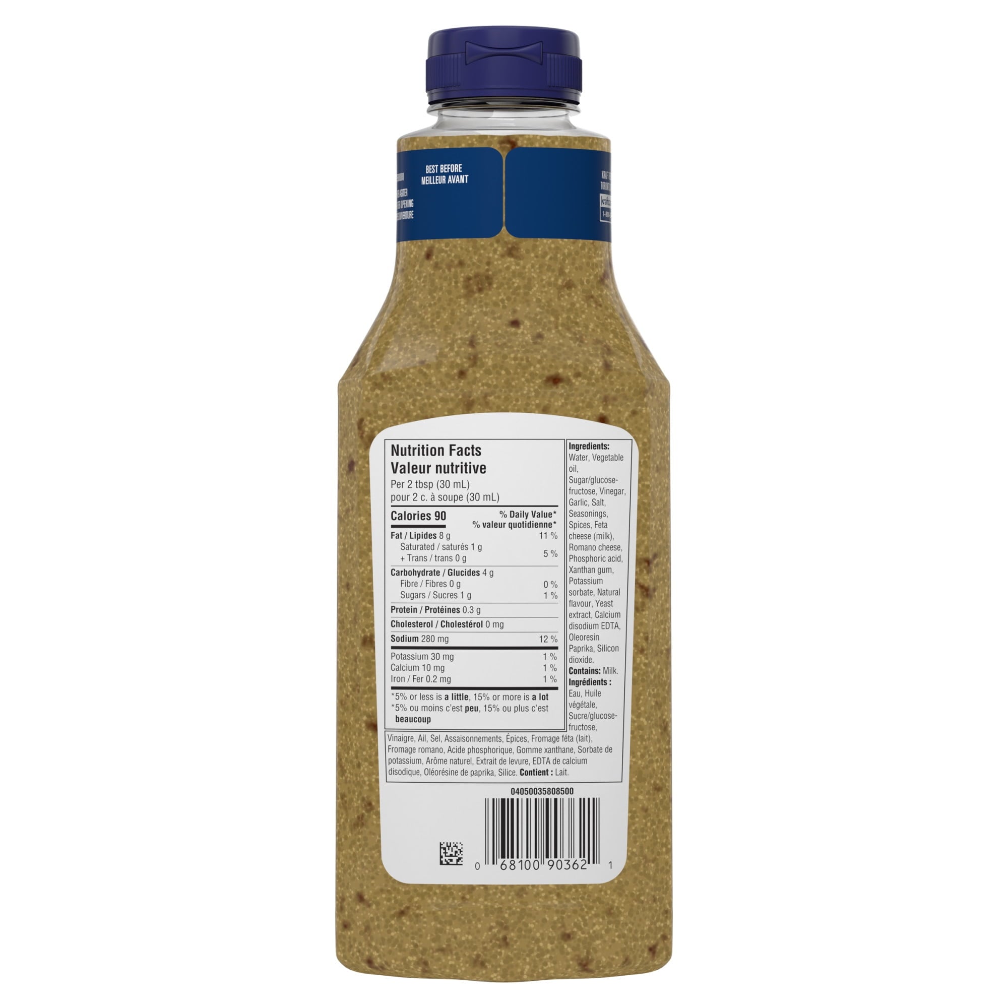 Kraft Greek Feta & Oregano Salad Dressing 425ml/14.4 oz., Bottle, back of bottle