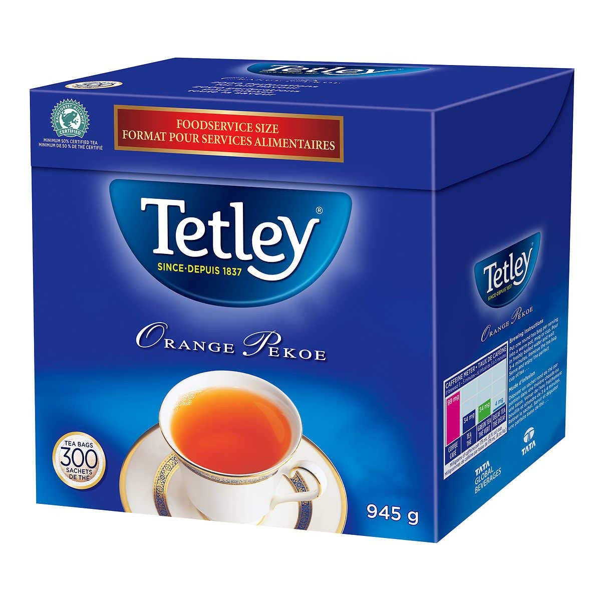 Tetley Tea Orange Pekoe Food Service Size 300ct/ 945g Tea Bags (4pk) {Imported from Canada}