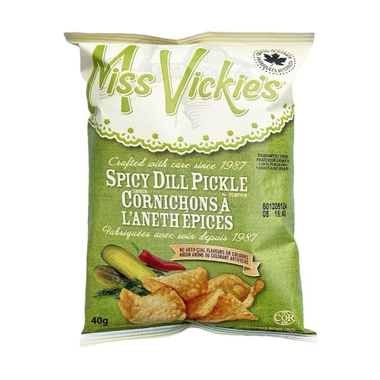 Box of Miss Vickie's Spicy Dill Pickle Kettle Cooked Potato Chips (40ct x 40g/1.4oz,) {Imported from Canada}