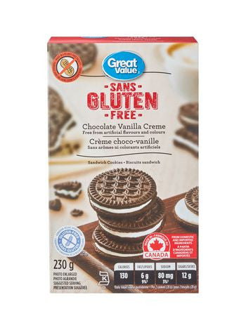 Great Value, Gluten Free, Chocolate Vanilla Creme Sandwich Cookies, 230g/8.1oz, {Imported from Canada}